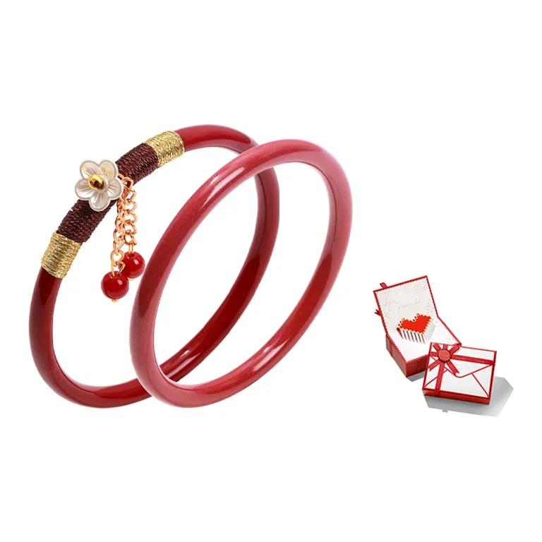ZHOUBAIFU Reconstructed Cinnabar Jade Bangles Women's-4
