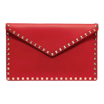 Valentino GARAVANIRockstud Grained Leather Clutch Women's Red