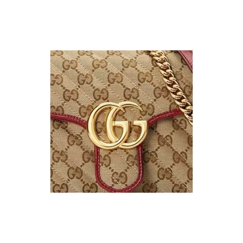 GUCCI GG Marmont Quilting Canvas With Leather Shoulder Bag, Crossbody Bag Trumpets Women's Beige-4