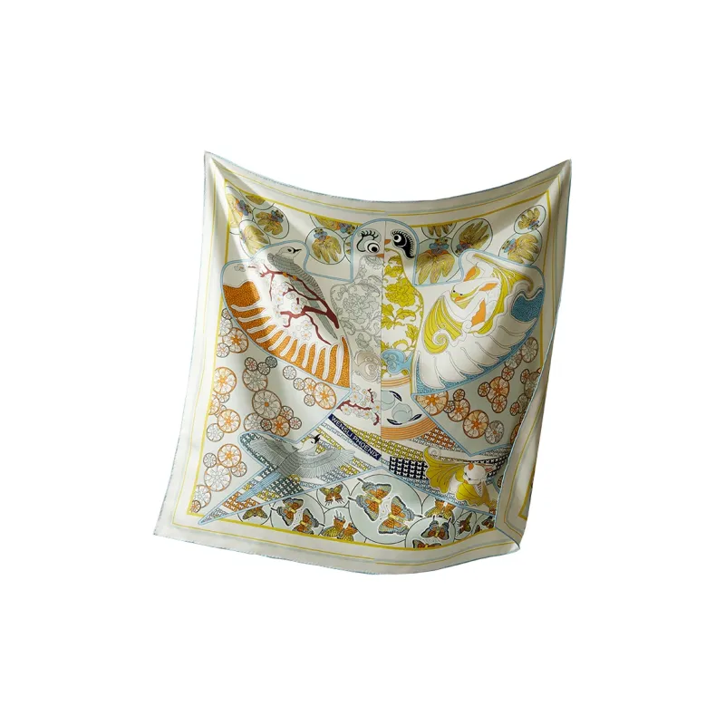 WENSLI Silk Scarves Women's Fly Flower Decree-2