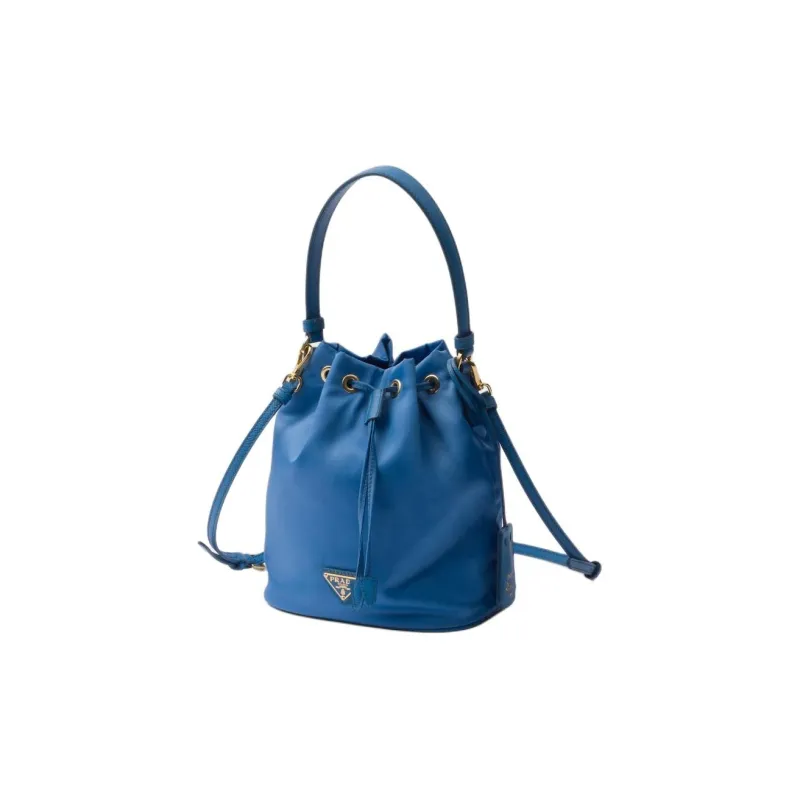 PRADA Re-Nylon Fabric With Leather Bucket Bags Shoulder Bag Crossbody Bag Handbag Mini Women's Light Blue-1