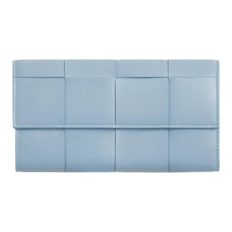 Bottega Veneta Intrecciato Lambskin Wallet Large Size Women's Ice Blue-0