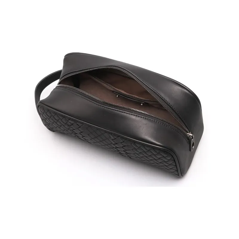 CMLZIUA Top Grain Cow Leather Clutch Unisex Black-4