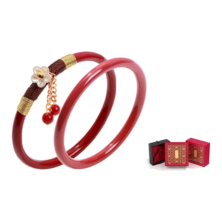 ZHOUBAIFU Reconstructed Cinnabar Jade Bangles Women's-3