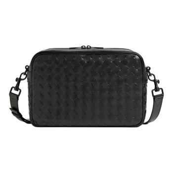 Bottega Veneta Intrecciato Calfskin Shoulder Bag, Crossbody Bag Medium Size Men's Matte Black