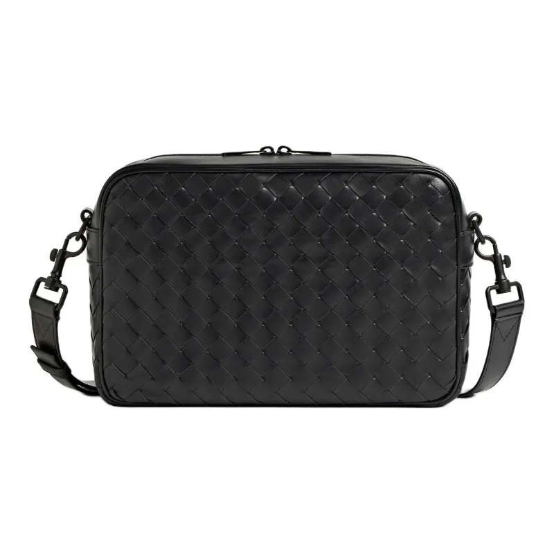 Bottega Veneta Intrecciato Calfskin Shoulder Bag, Crossbody Bag Medium Size Men's Matte Black-0
