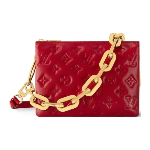 LOUIS VUITTON Sheepskin And Leather Pillow Bag Chain Handbag Shoulder Bag Crossbody Bag Small Size Women's Nautical Red