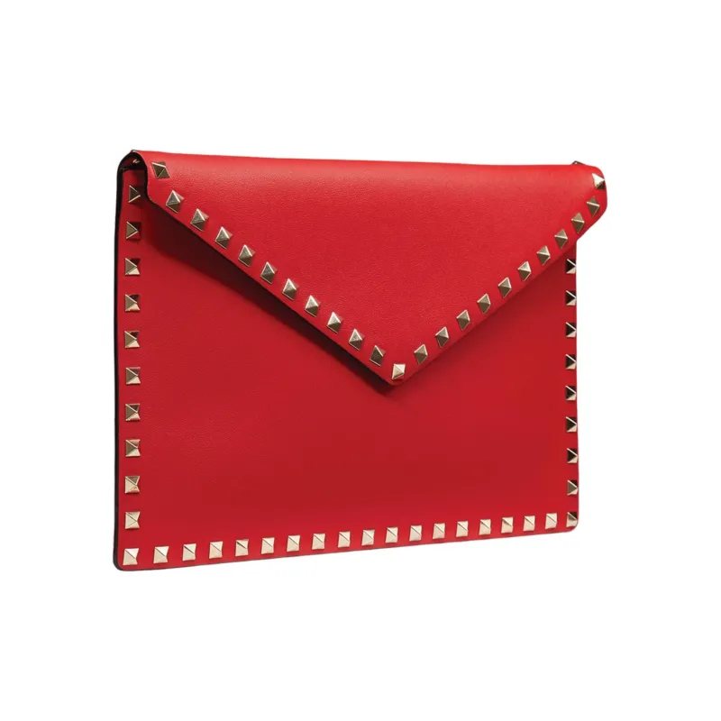 Valentino GARAVANIRockstud Grained Leather Clutch Women's Red-1