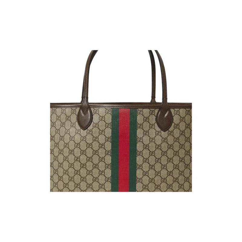 GUCCI Canvas With Leather Binding Tote Bag Shopping Bag Handbag Shoulder Bags Large Size Women's Beige/Ebony-5