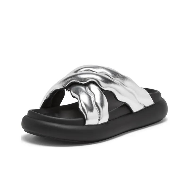 BASTO Slide Slippers Women's White/Black/Silver-11
