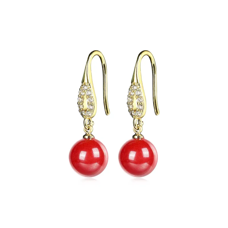 Cuiya Golden Building Reconstructed Cinnabar Earrings Women's-0