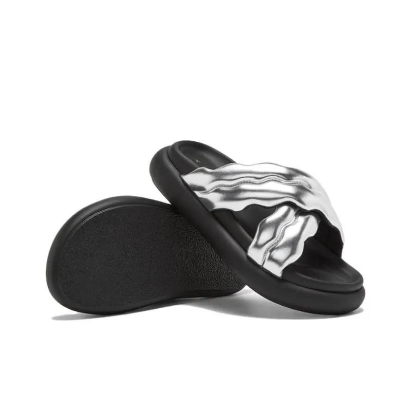 BASTO Slide Slippers Women's White/Black/Silver-13