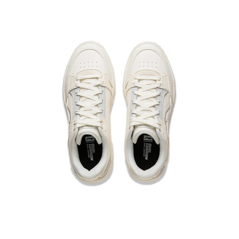 LiNing Common 80s Anti Slip Wear Resistant Low Top Skateboard Shoes Women's White Gray-3