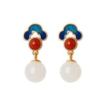 RUOK Colored Glaze Jade Earrings Women's