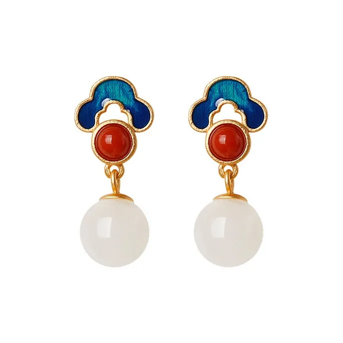 RUOK Colored Glaze Jade Earrings Women's-0