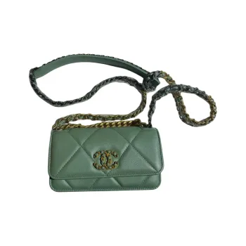 CHANEL 19Bag Shiny Lambskin Handbag Shoulder Bag Crossbody Bag Mini Women's Green