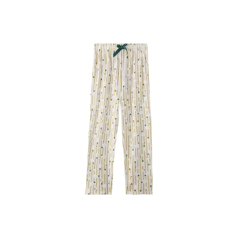 FENTENG Pajama Pants Women's Light Yellow Stripe-0
