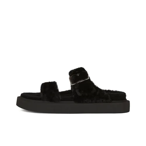 giuseppe zanotti Furry Buckled Sheepskin Slides