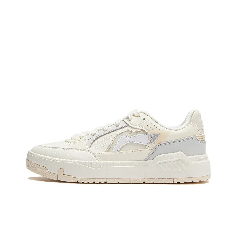 LiNing Common 80s Anti Slip Wear Resistant Low Top Skateboard Shoes Women's White Gray-0