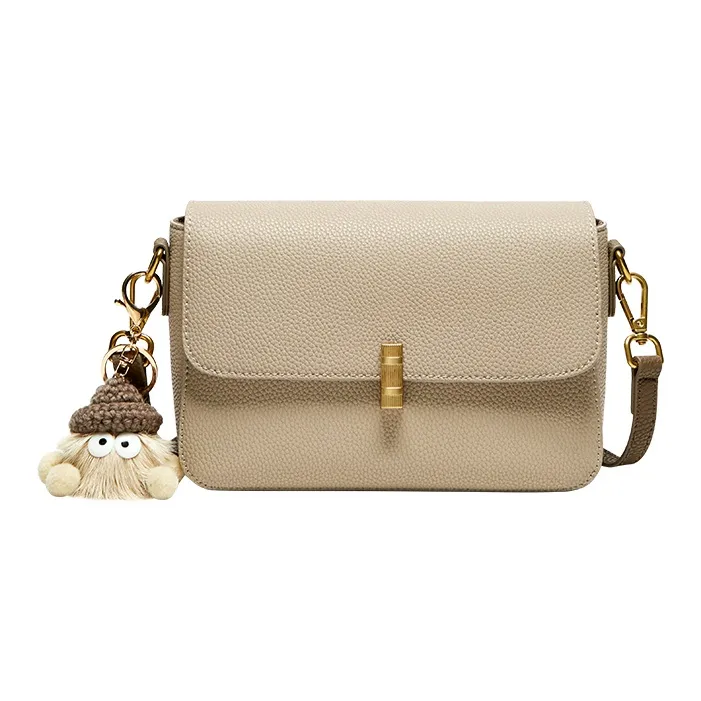 15 MINS Cow Leather Shoulder Bag Crossbody Bag Small Square Bag Regular Women's Cream Apricot-1