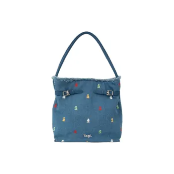 Tagi. Synthetic Leather Imaginary Lace Up Hobo Handbag, Shoulder Bag Women's Denim Fringe