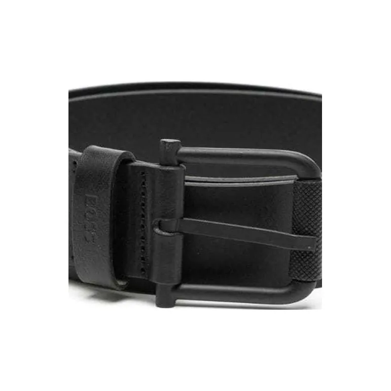 HUGO BOSS Logo Embossed, Pin Buckle Leather Belts Men's Black Width  3CM-2