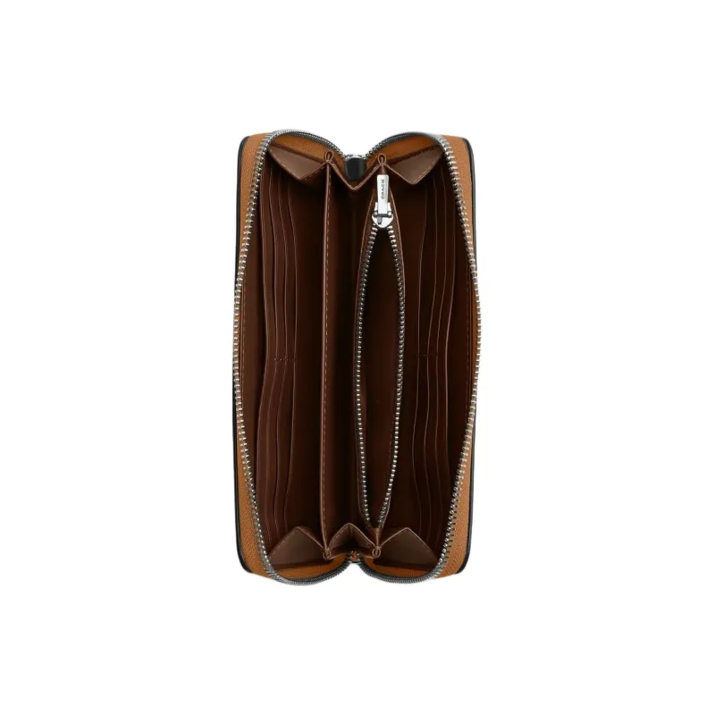 COACH Zip Around Leather Clutch Coin Purse Wallet Small Size Women's Light Brown-1