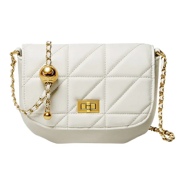 15 MINS Cow Leather Shoulder Bag, Shoulder Bag Small Size Women's Ecru-1