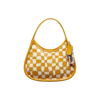 Coachtopia Ergo Genuine Leather One Shoulder Handbags Medium Size Women's Chalk With Nasturtium