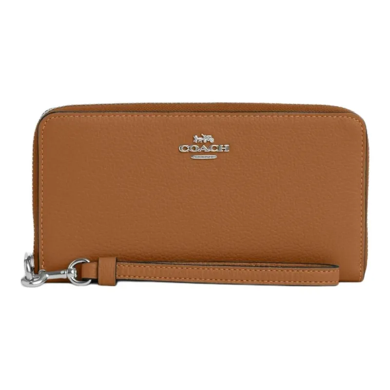 COACH Zip Around Leather Clutch Coin Purse Wallet Small Size Women's Light Brown-0
