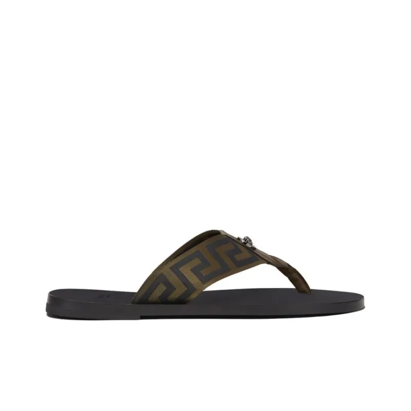 VERSACE Rubber Sole Slip Resistant Flip Flops Men's Black Green-1
