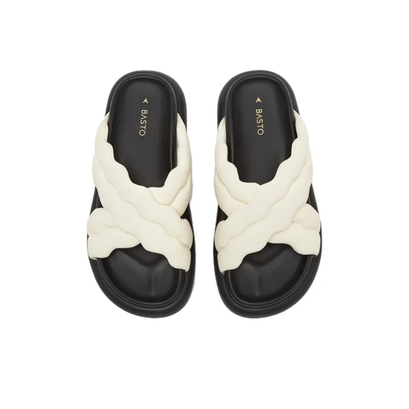 BASTO Slide Slippers Women's White/Black/Silver-3