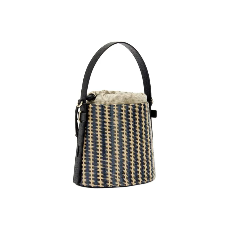 Furla Raffia Bucket Bag, Shoulder Bag, Crossbody Bag, Handbag Mini Women's Black-1