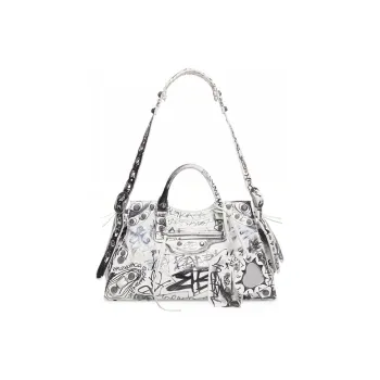 Balenciaga Neo Cagole City Lambskin Biker Bag Shoulder Bag Crossbody Bag Handbag Women's White/Black
