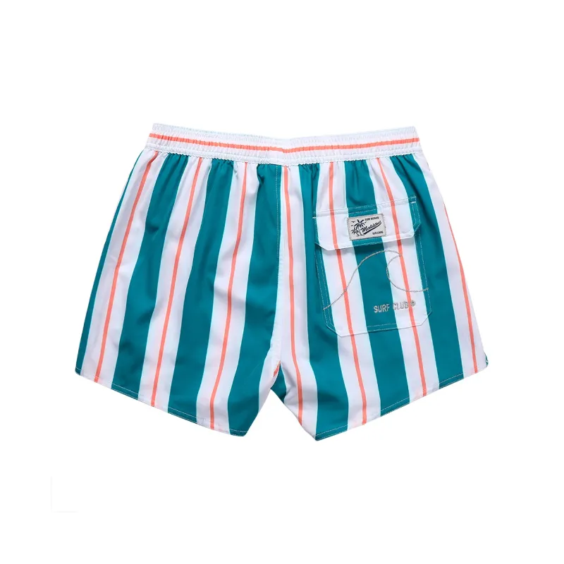 GAILANG Beach Shorts Men's Green White Orange Stripes-1
