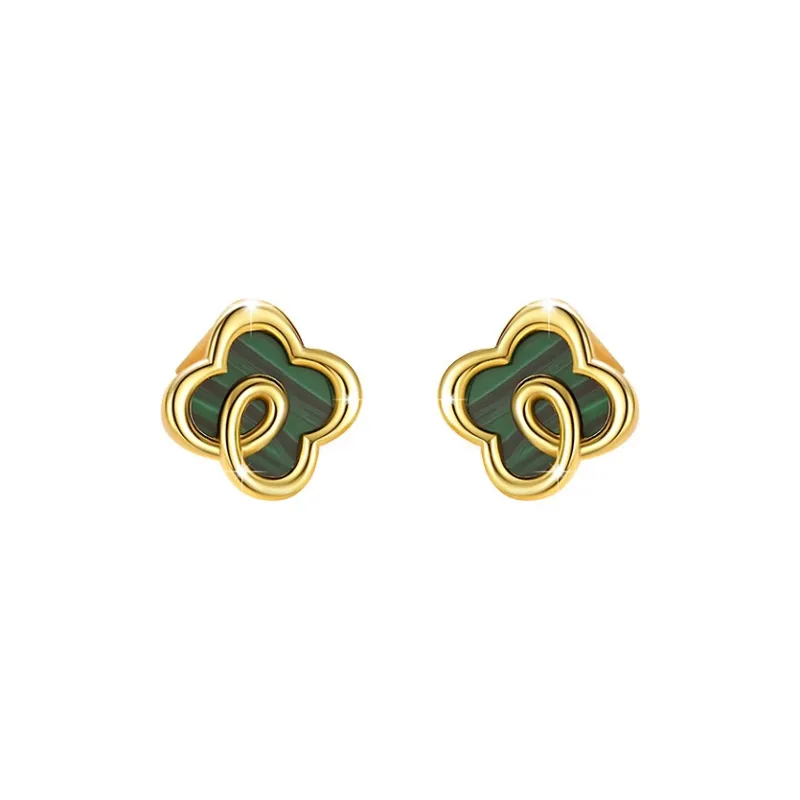 Asia Star Malachite Jade Stud Earrings Women's-0