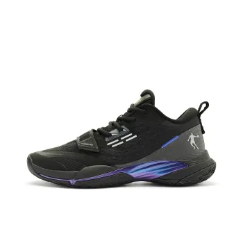QIAODAN Wind Blade Fly By Cushioning Anti Slip And Wear Resistant Low Top Basketball Shoes Men's Black Blue