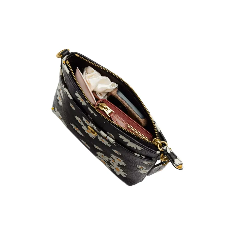 COACH Kitt Polished Pebbled Leather Messenger Bag Shoulder Bag Crossbody Bag Small Size Women's Black Multicolor-3