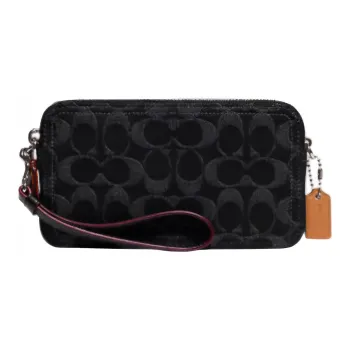 COACH Kira Fabric One Shoulder Crossbody Clutch Trumpets Women's Black