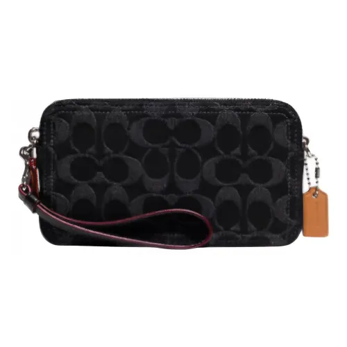 COACH Kira Fabric One Shoulder Crossbody Clutch Trumpets Women's Black