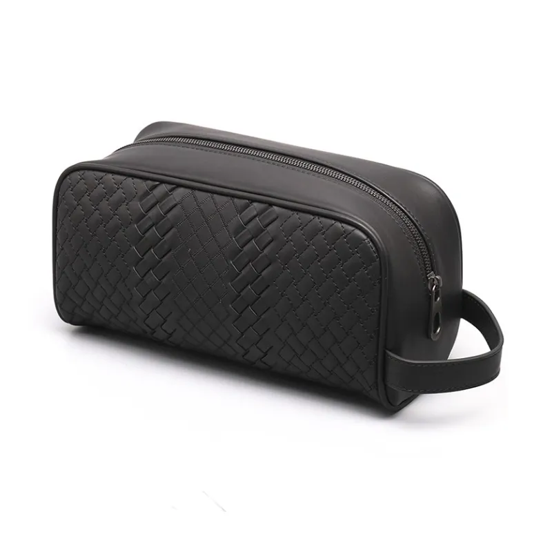 CMLZIUA Top Grain Cow Leather Clutch Unisex Black-1