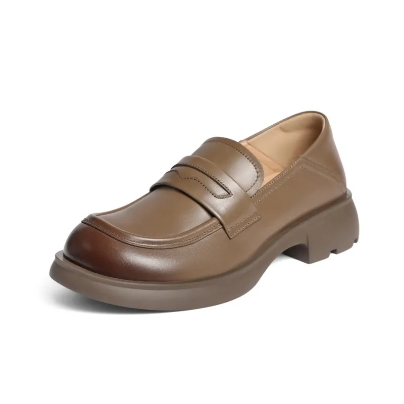 BELLE Loafers 3.5CM Women's Black Beige Brown-1