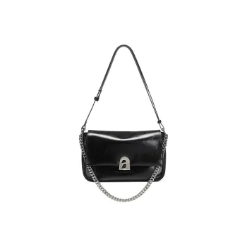 LA FESTIN Cow Leather Simple Shoulder Bag Medium Size Women's Cool White/Playful Black/Energy Red