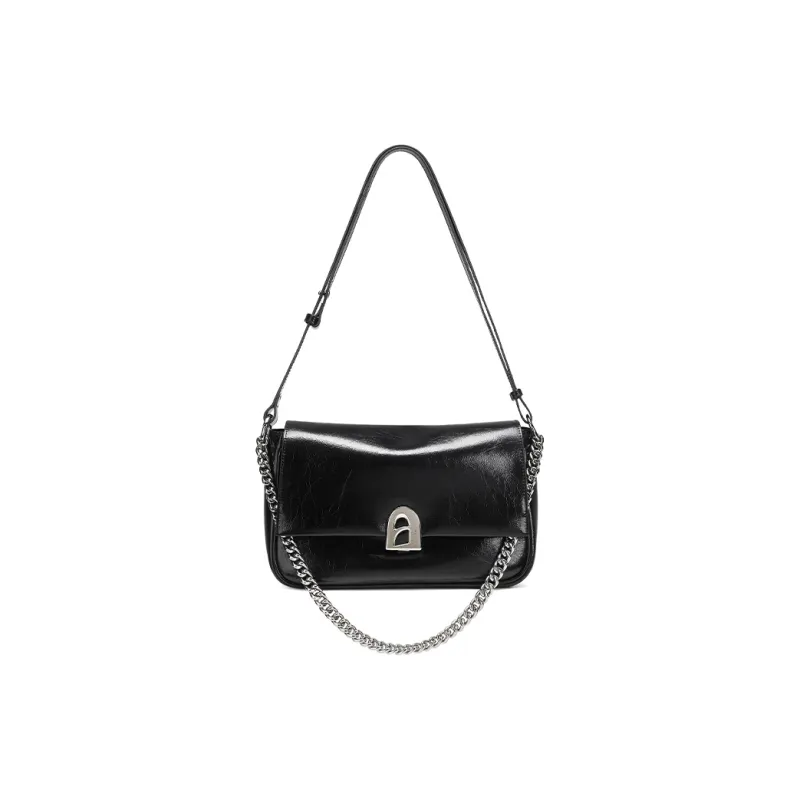 LA FESTIN Cow Leather Simple Shoulder Bag Medium Size Women's Cool White/Playful Black/Energy Red-5