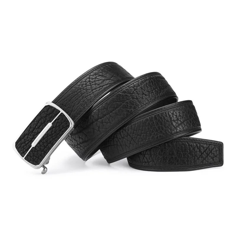 ROBERTA DI CAMERINO Cow Leather Plain Weave Belt Men's Black 3.7CM Anniversary Gift Set-1