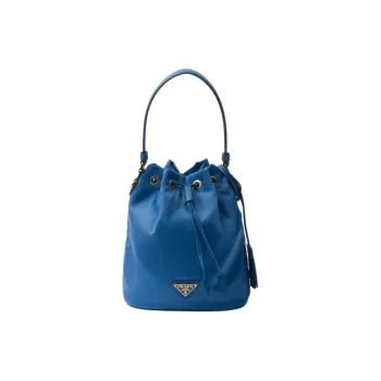 PRADA Re-Nylon Fabric With Leather Bucket Bags Shoulder Bag Crossbody Bag Handbag Mini Women's Light Blue