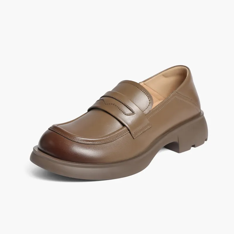 BELLE Loafers 3.5CM Women's Black Beige Brown-5