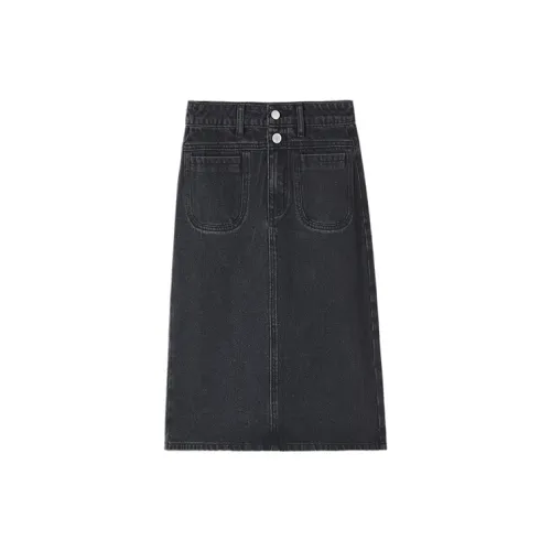 HIPPIEMISS Denim Long Skirts Women's Black Gray