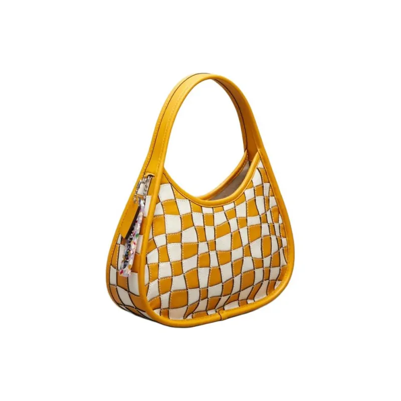 Coachtopia Ergo Genuine Leather One Shoulder Handbags Medium Size Women's Chalk With Nasturtium-1