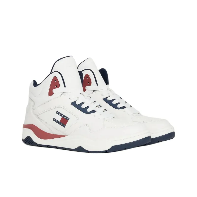 Tommy Hilfiger High Top Skateboard Shoes Men's White Blue Red-3